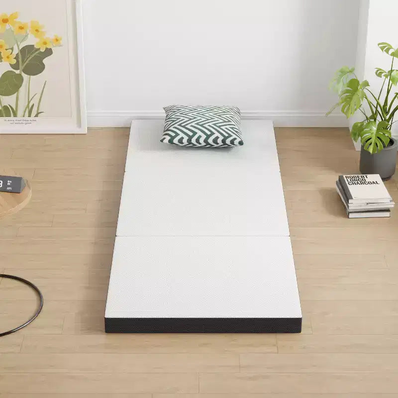 FDW Matelas pliable 4 pouces à triple pli en mousse à mémoire de forme, surmatelas portable pliable avec housse lavable pour le camping