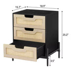 Table de chevet, table d'appoint en rotin, tables de chevet avec 3 tiroirs en rotin naturel, lot de 1 ou 2