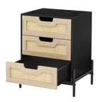 Table de chevet, table d'appoint en rotin, tables de chevet avec 3 tiroirs en rotin naturel, lot de 1 ou 2