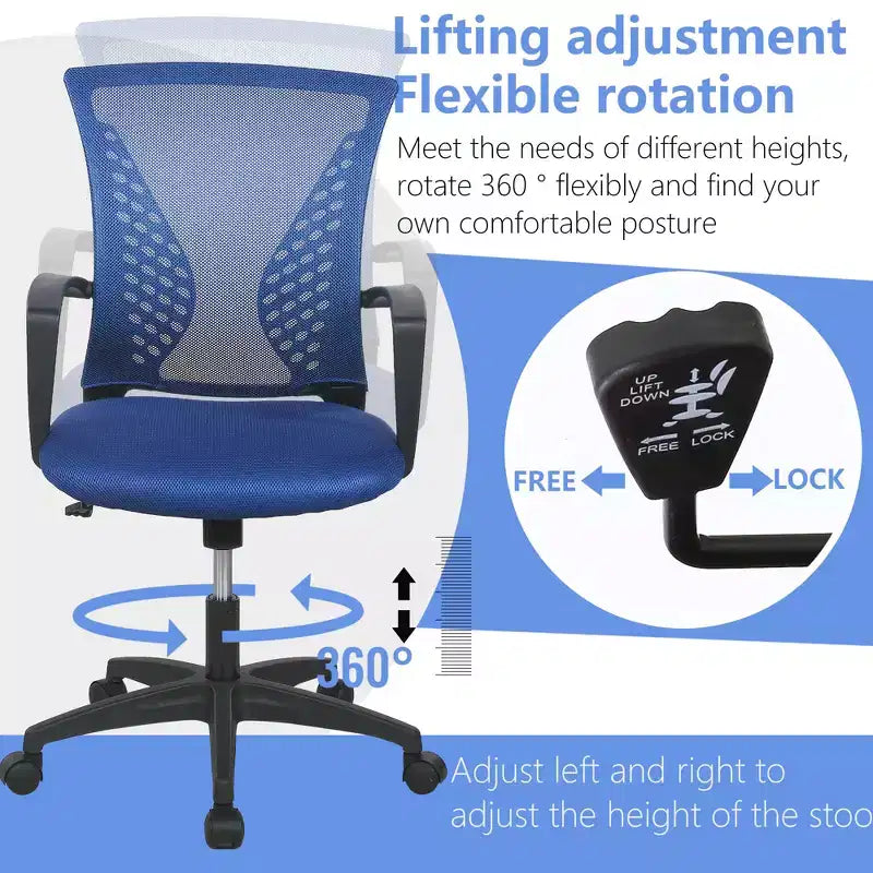Chaise de bureau FDW à dossier mi-haut, fauteuil pivotant pour PC avec soutien lombaire, hauteur réglable, chaise d'ordinateur de bureau confortable en maille avec accoudoir