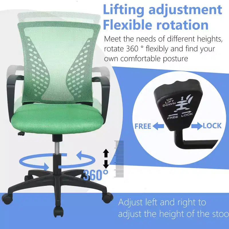Chaise de bureau FDW à dossier mi-haut, fauteuil pivotant pour PC avec soutien lombaire, hauteur réglable, chaise d'ordinateur de bureau confortable en maille avec accoudoir