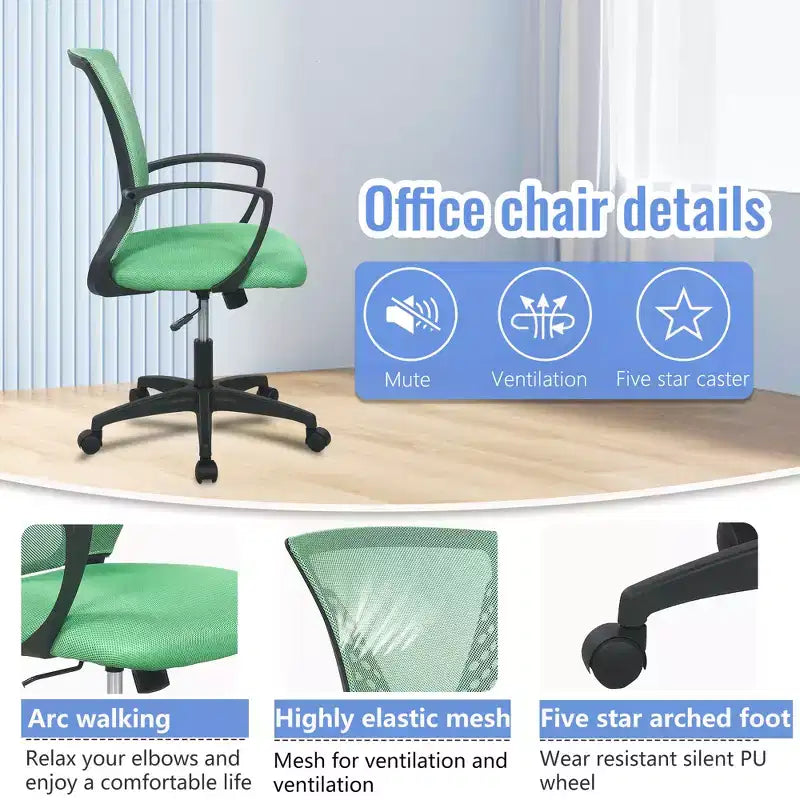 Chaise de bureau FDW à dossier mi-haut, fauteuil pivotant pour PC avec soutien lombaire, hauteur réglable, chaise d'ordinateur de bureau confortable en maille avec accoudoir