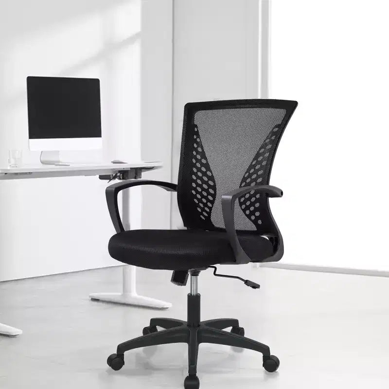 Chaise de bureau FDW à dossier mi-haut, fauteuil pivotant pour PC avec soutien lombaire, hauteur réglable, chaise d'ordinateur de bureau confortable en maille avec accoudoir