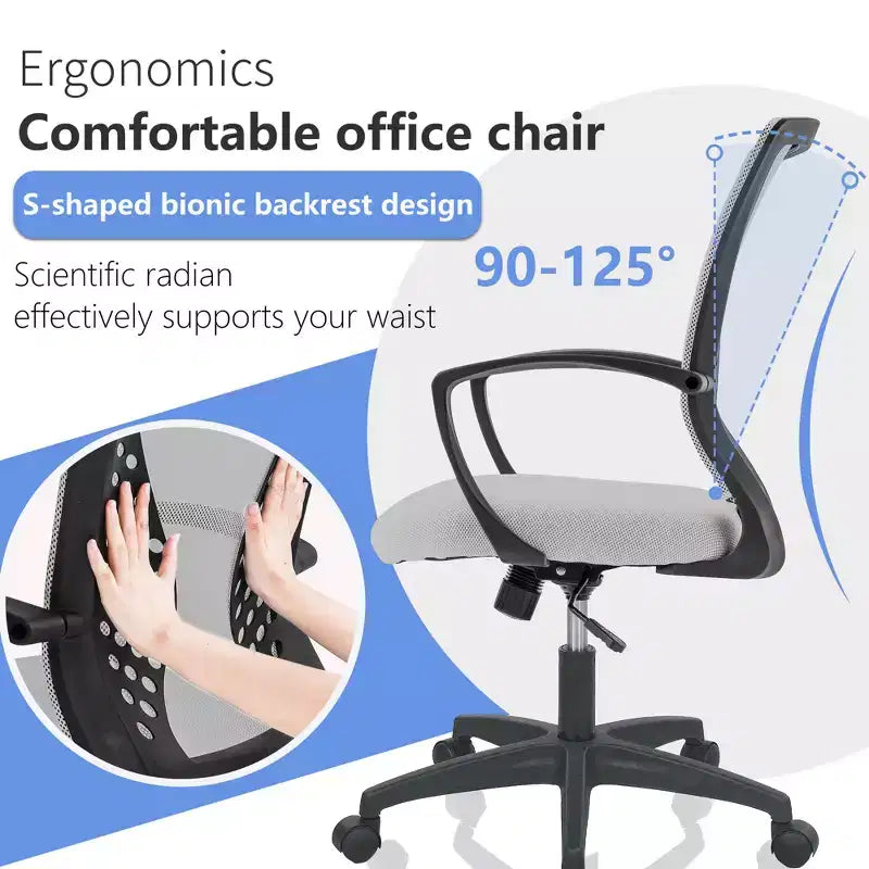 Chaise de bureau FDW à dossier mi-haut, fauteuil pivotant pour PC avec soutien lombaire, hauteur réglable, chaise d'ordinateur de bureau confortable en maille avec accoudoir