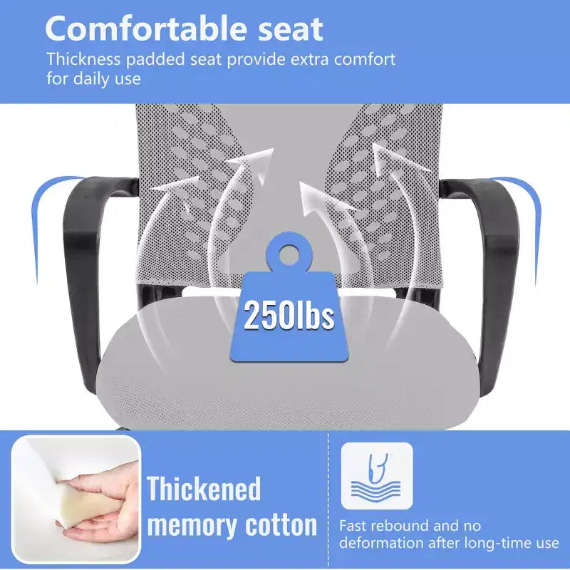 Chaise de bureau FDW à dossier mi-haut, fauteuil pivotant pour PC avec soutien lombaire, hauteur réglable, chaise d'ordinateur de bureau confortable en maille avec accoudoir