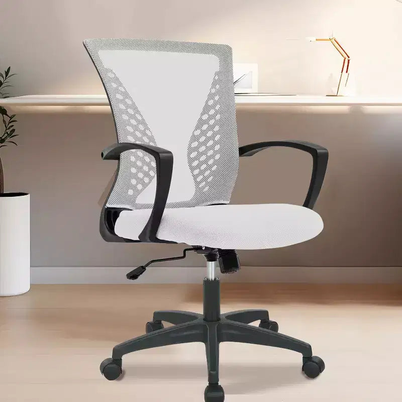 Chaise de bureau FDW à dossier mi-haut, fauteuil pivotant pour PC avec soutien lombaire, hauteur réglable, chaise d'ordinateur de bureau confortable en maille avec accoudoir