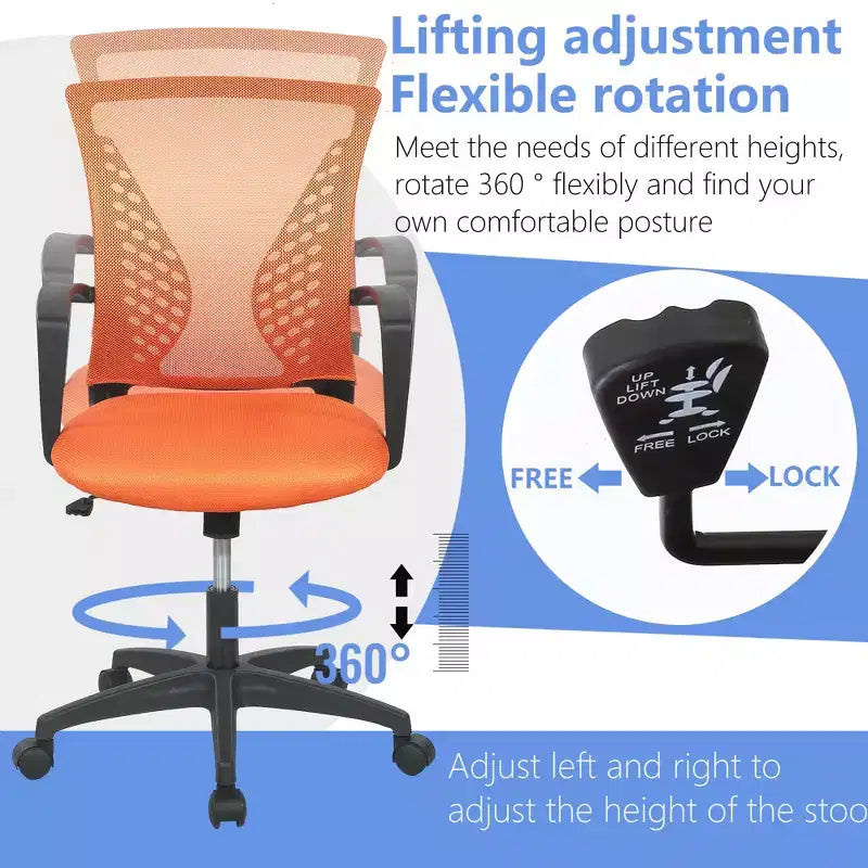 Chaise de bureau FDW à dossier mi-haut, fauteuil pivotant pour PC avec soutien lombaire, hauteur réglable, chaise d'ordinateur de bureau confortable en maille avec accoudoir