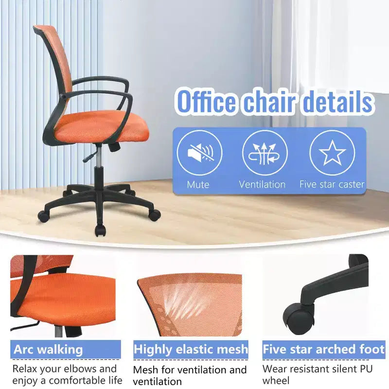 Chaise de bureau FDW à dossier mi-haut, fauteuil pivotant pour PC avec soutien lombaire, hauteur réglable, chaise d'ordinateur de bureau confortable en maille avec accoudoir
