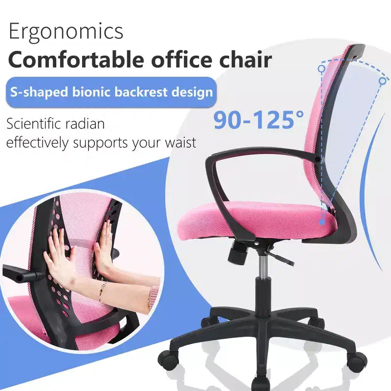 Chaise de bureau FDW à dossier mi-haut, fauteuil pivotant pour PC avec soutien lombaire, hauteur réglable, chaise d'ordinateur de bureau confortable en maille avec accoudoir
