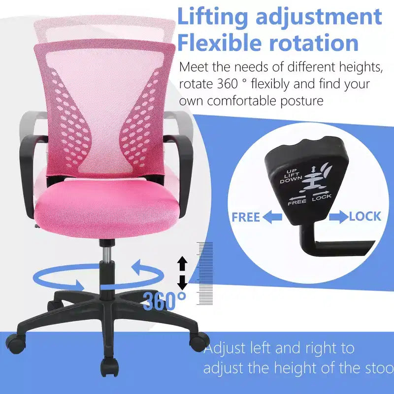 Chaise de bureau FDW à dossier mi-haut, fauteuil pivotant pour PC avec soutien lombaire, hauteur réglable, chaise d'ordinateur de bureau confortable en maille avec accoudoir