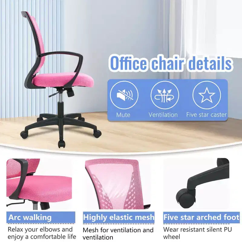 Chaise de bureau FDW à dossier mi-haut, fauteuil pivotant pour PC avec soutien lombaire, hauteur réglable, chaise d'ordinateur de bureau confortable en maille avec accoudoir