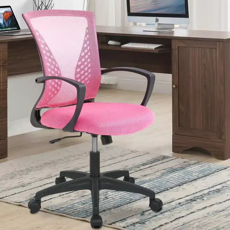 Chaise de bureau FDW à dossier mi-haut, fauteuil pivotant pour PC avec soutien lombaire, hauteur réglable, chaise d'ordinateur de bureau confortable en maille avec accoudoir