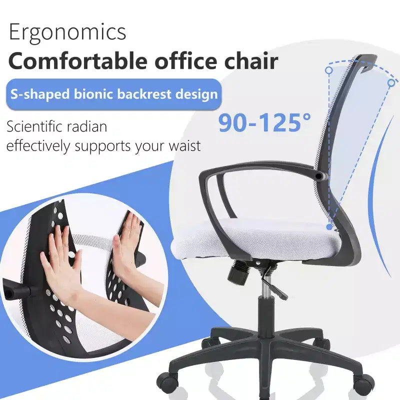 Chaise de bureau FDW à dossier mi-haut, fauteuil pivotant pour PC avec soutien lombaire, hauteur réglable, chaise d'ordinateur de bureau confortable en maille avec accoudoir