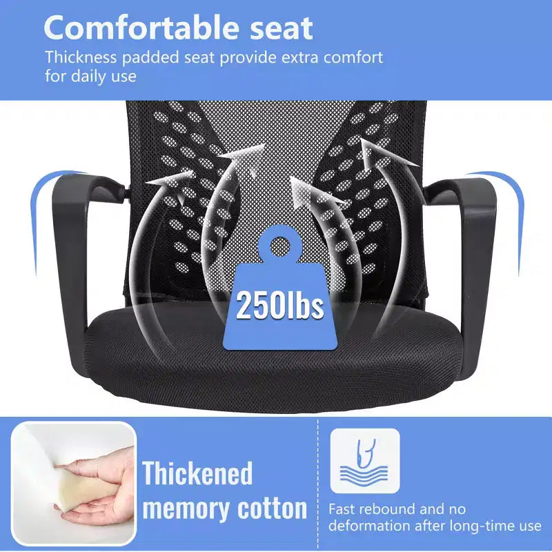 Chaise de bureau FDW à dossier mi-haut, fauteuil pivotant pour PC avec soutien lombaire, hauteur réglable, chaise d'ordinateur de bureau confortable en maille avec accoudoir