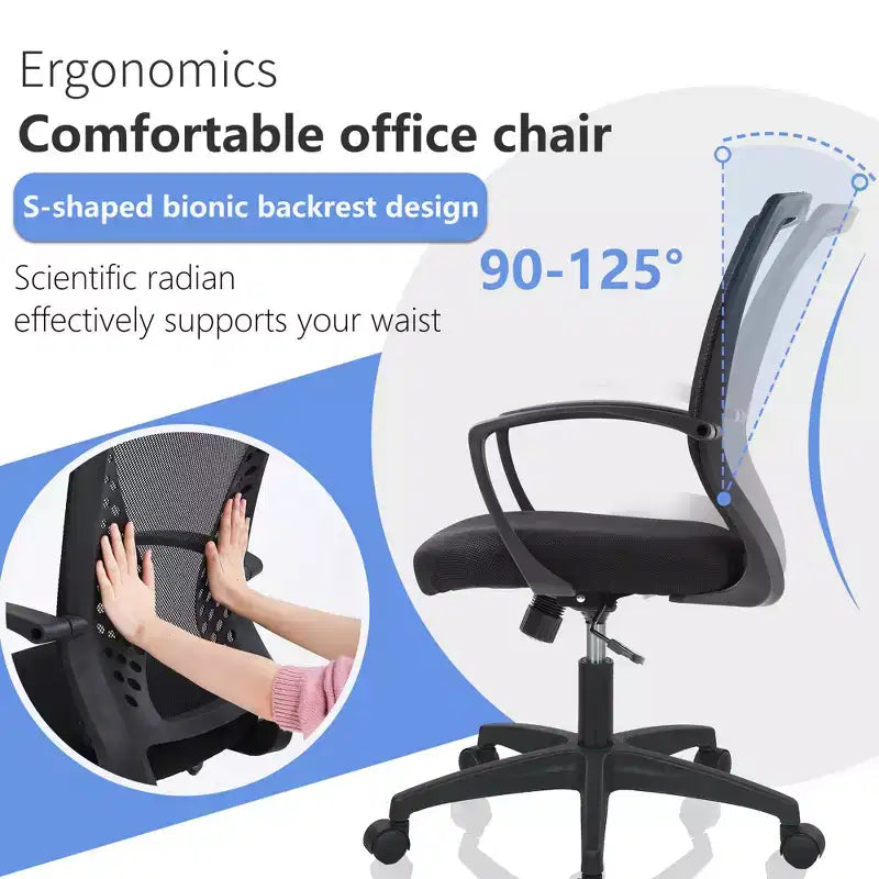 Chaise de bureau FDW à dossier mi-haut, fauteuil pivotant pour PC avec soutien lombaire, hauteur réglable, chaise d'ordinateur de bureau confortable en maille avec accoudoir