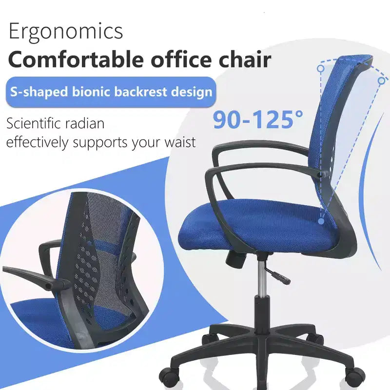 Chaise de bureau FDW à dossier mi-haut, fauteuil pivotant pour PC avec soutien lombaire, hauteur réglable, chaise d'ordinateur de bureau confortable en maille avec accoudoir