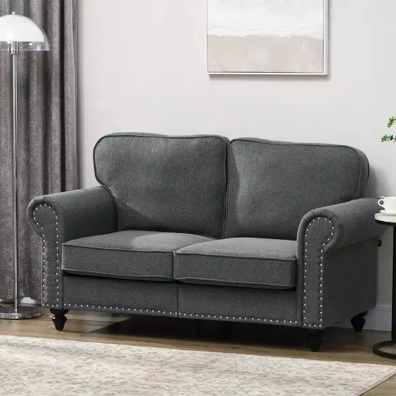 Canapé 2 places HOMCOM en tissu avec clous décoratifs et accoudoirs arrondis, pour salon et chambre
