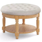 Costway 29 Large Round Ottoman Coffee Table Storage Bench with Flip-up Top Storage Shelf