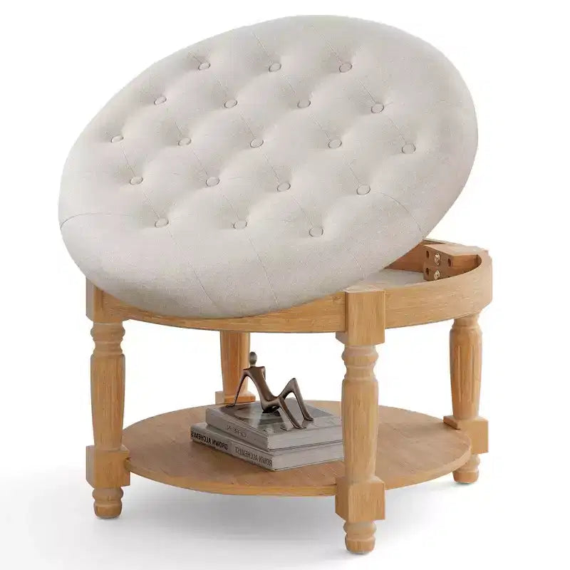 Costway Grand Pouf Rond de 74 cm avec Rangement, Banc Coffre avec Plateau Relevable et Étagère de Rangement