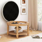 Costway Grand Pouf Rond de 74 cm avec Rangement, Banc Coffre avec Plateau Relevable et Étagère de Rangement