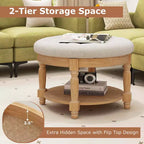 Costway Grand Pouf Rond de 74 cm avec Rangement, Banc Coffre avec Plateau Relevable et Étagère de Rangement