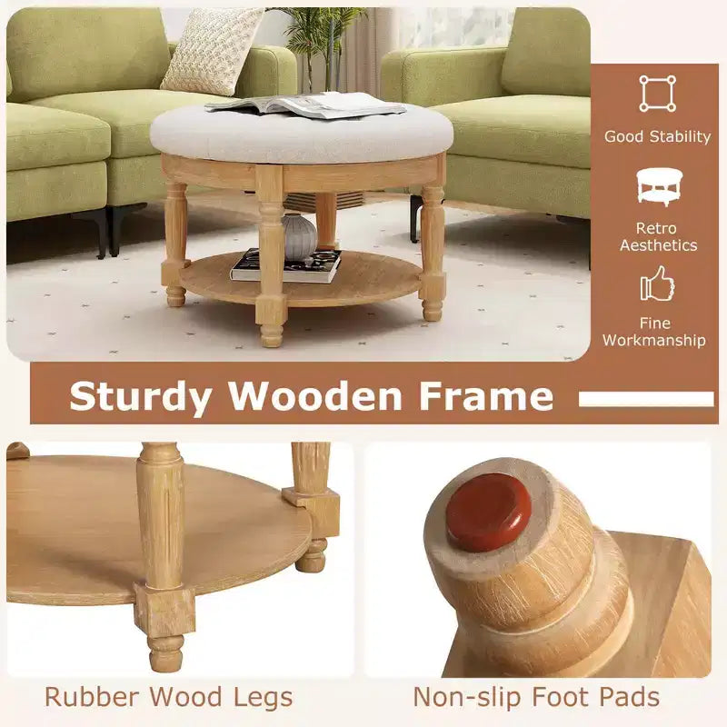 Costway Grand Pouf Rond de 74 cm avec Rangement, Banc Coffre avec Plateau Relevable et Étagère de Rangement