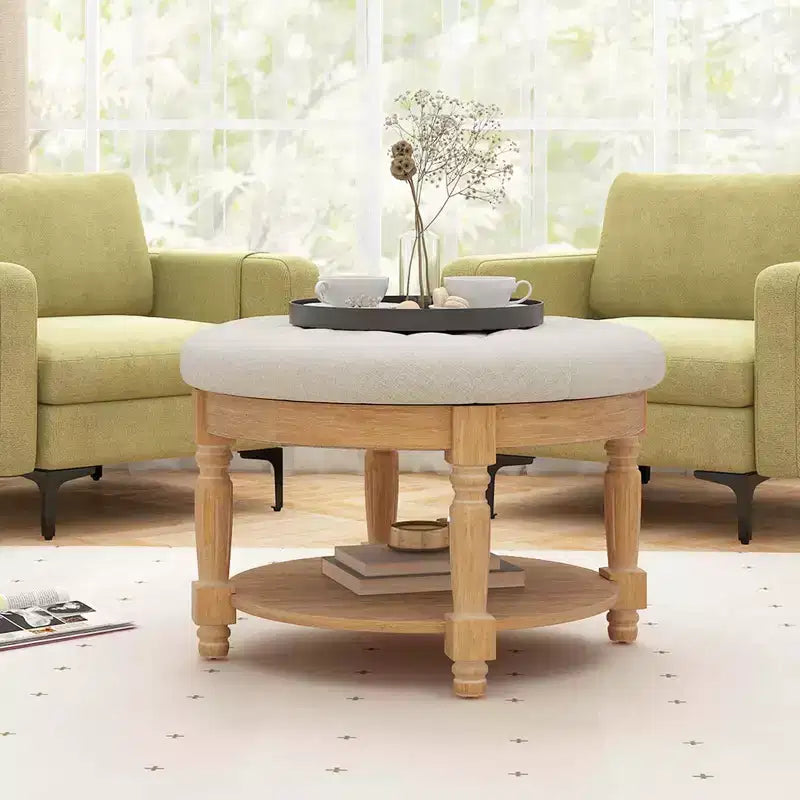 Costway Grand Pouf Rond de 74 cm avec Rangement, Banc Coffre avec Plateau Relevable et Étagère de Rangement