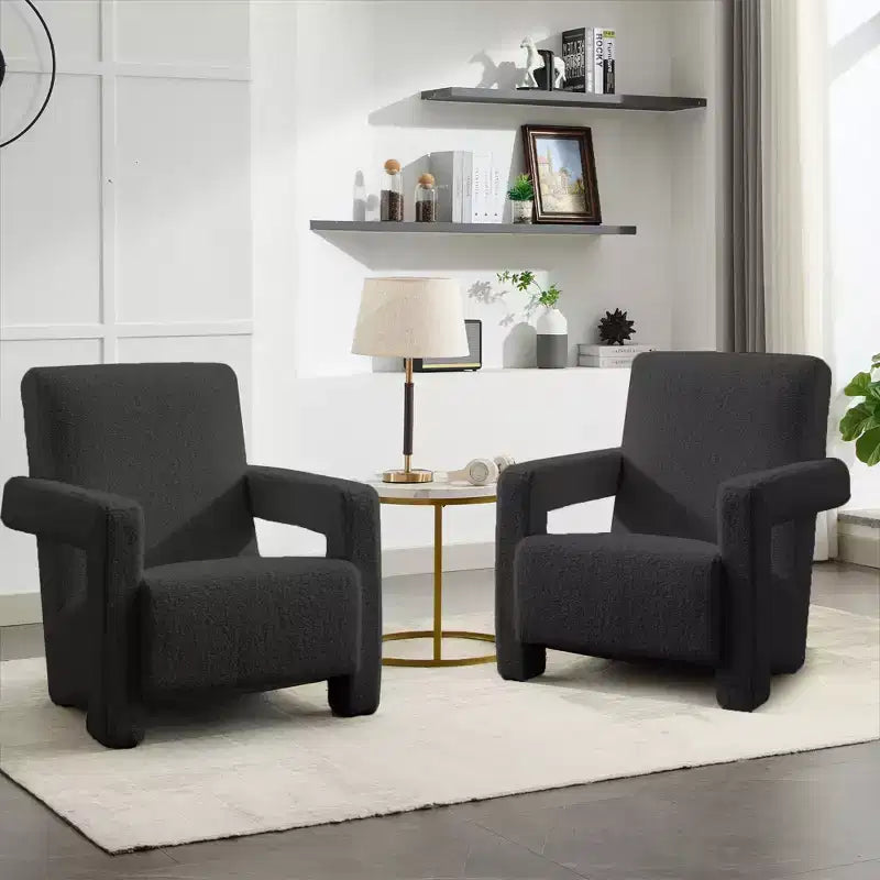 Hyleory Fauteuil d'appoint moderne, fauteuil crapaud en polaire d'agneau rembourré pour salon, salle de maquillage, chambre à coucher (lot de 2)