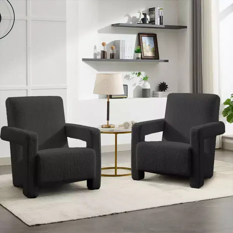 Hyleory Fauteuil d'appoint moderne, fauteuil crapaud en polaire d'agneau rembourré pour salon, salle de maquillage, chambre à coucher (lot de 2)