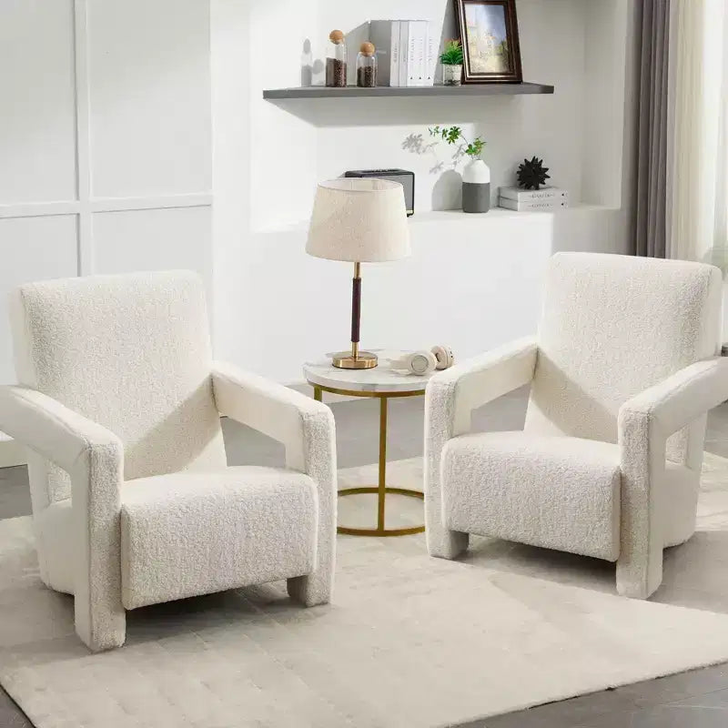 Hyleory Fauteuil d'appoint moderne, fauteuil crapaud en polaire d'agneau rembourré pour salon, salle de maquillage, chambre à coucher (lot de 2)