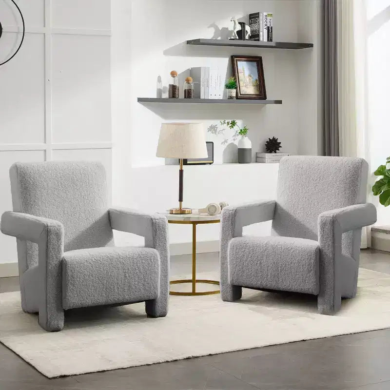 Hyleory Fauteuil d'appoint moderne, fauteuil crapaud en polaire d'agneau rembourré pour salon, salle de maquillage, chambre à coucher (lot de 2)