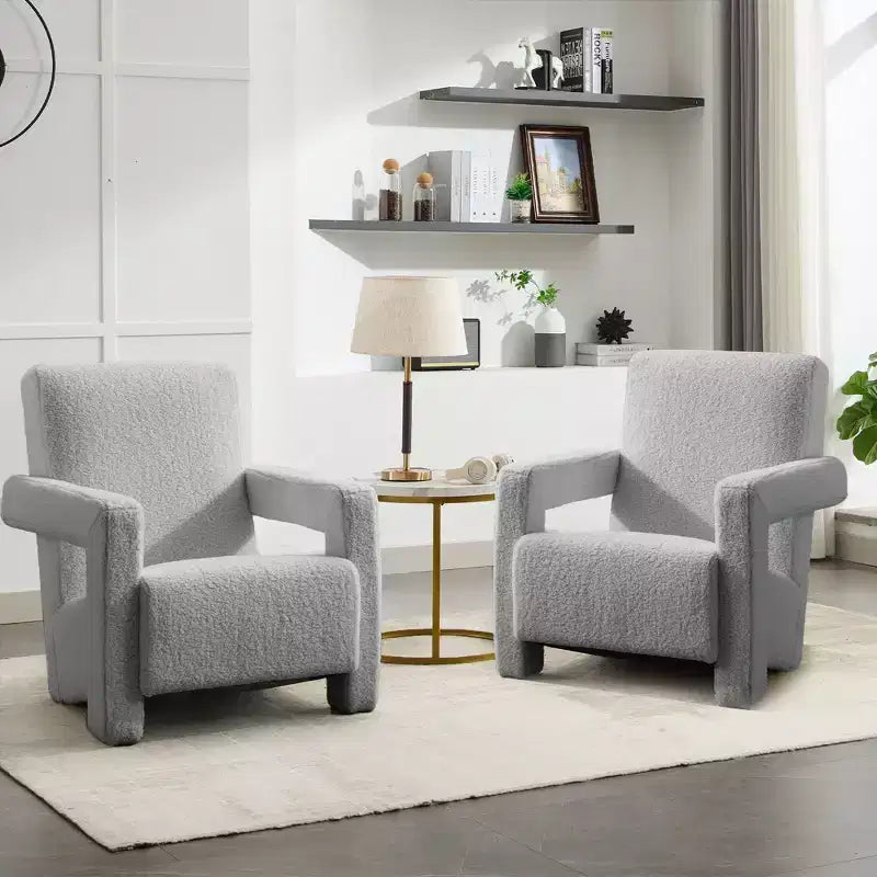 Hyleory Fauteuil d'appoint moderne, fauteuil crapaud en polaire d'agneau rembourré pour salon, salle de maquillage, chambre à coucher (lot de 2)