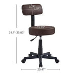 Tabouret roulant sans accoudoirs VECELO avec dossier pour garage, atelier, établi, salon