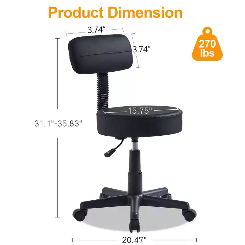 Tabouret roulant sans accoudoirs VECELO avec dossier pour garage, atelier, établi, salon