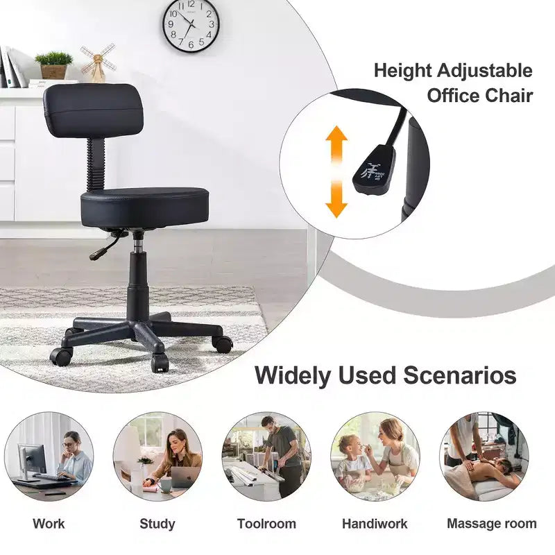 Tabouret roulant sans accoudoirs VECELO avec dossier pour garage, atelier, établi, salon