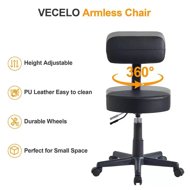 Tabouret roulant sans accoudoirs VECELO avec dossier pour garage, atelier, établi, salon