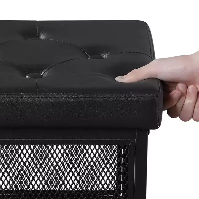 VECELO Pouf de rangement, Repose-pieds Tabouret, Petit pouf carré 35 cm H, Noir