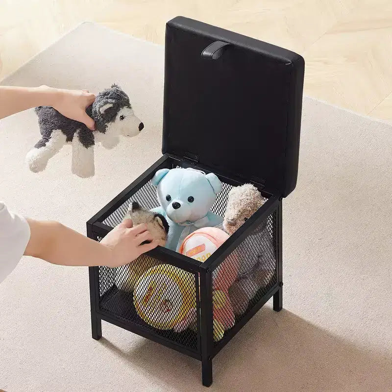 VECELO Pouf de rangement, Repose-pieds Tabouret, Petit pouf carré 35 cm H, Noir