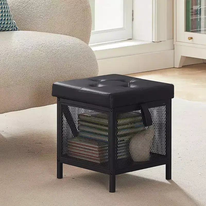 VECELO Pouf de rangement, Repose-pieds Tabouret, Petit pouf carré 35 cm H, Noir