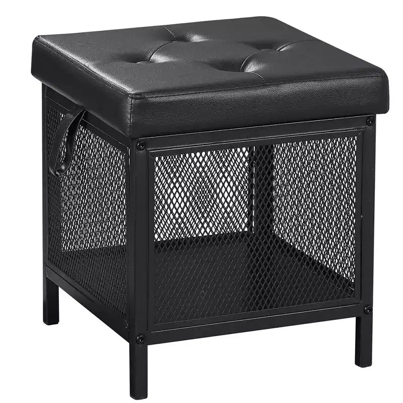 VECELO Pouf de rangement, Repose-pieds Tabouret, Petit pouf carré 35 cm H, Noir