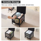 VECELO Pouf de rangement, Repose-pieds Tabouret, Petit pouf carré 35 cm H, Noir