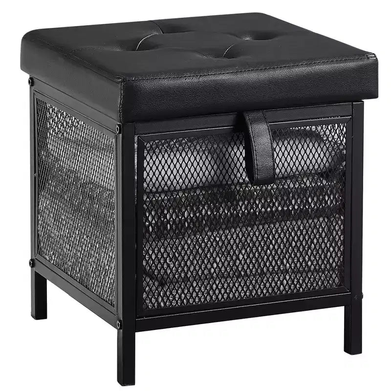 VECELO Pouf de rangement, Repose-pieds Tabouret, Petit pouf carré 35 cm H, Noir