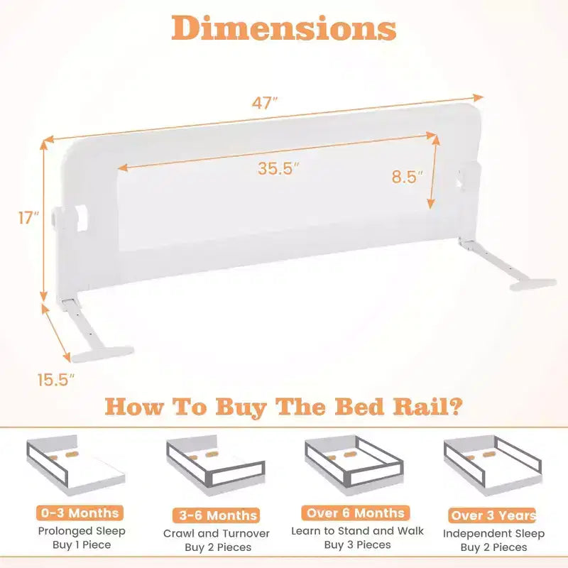 Costway 1/2 PCS Barrière de lit pliable 42" pour tout-petit avec sangle de sécurité réglable Barrière de lit blanche