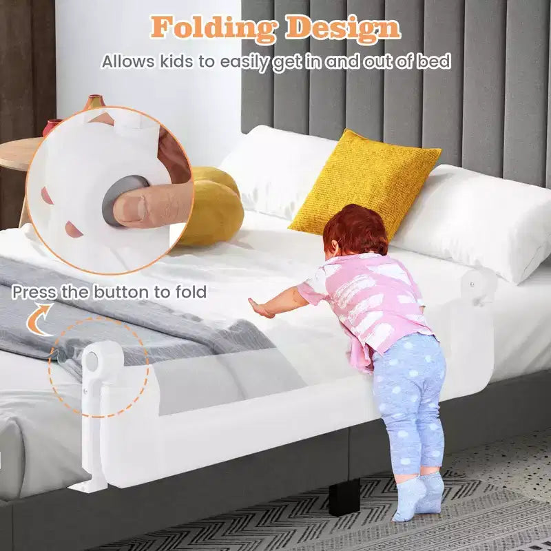 Costway 1/2 PCS Barrière de lit pliable 42" pour tout-petit avec sangle de sécurité réglable Barrière de lit blanche