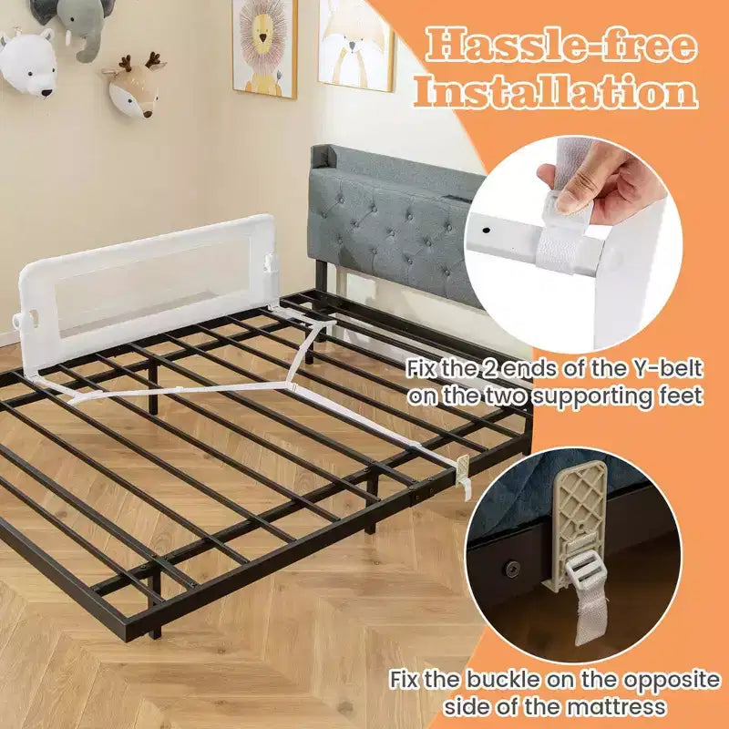 Costway 1/2 PCS Barrière de lit pliable 42" pour tout-petit avec sangle de sécurité réglable Barrière de lit blanche