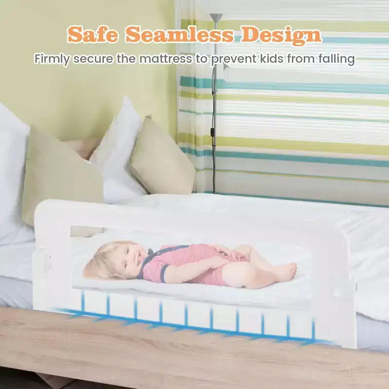 Costway 1/2 PCS Barrière de lit pliable 42" pour tout-petit avec sangle de sécurité réglable Barrière de lit blanche