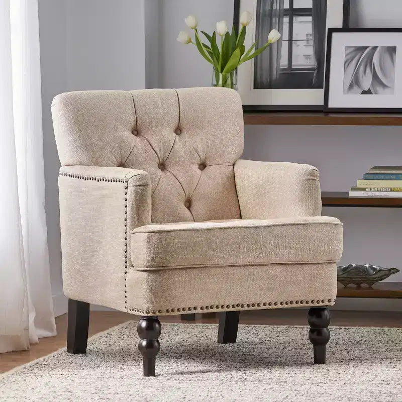 Fauteuil d'appoint rembourré 28W, fauteuil club avec dossier touffeté 4B - ModernLuxe