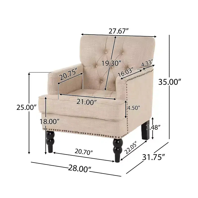 Fauteuil d'appoint rembourré 28W, fauteuil club avec dossier touffeté 4B - ModernLuxe