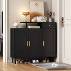 Elegant Shoe Cabinet with Arched Doors and Drawer, Storage Sideboard with Adjustable Shelves and Solid Wood Legs 4B - ModernLuxe