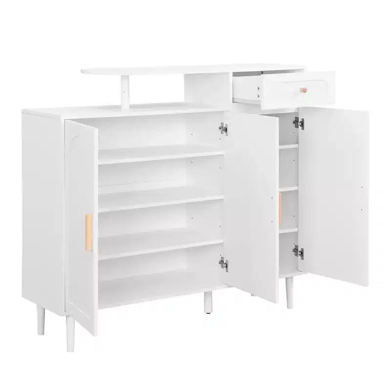 Meuble à chaussures élégant avec portes cintrées et tiroir, buffet de rangement avec étagères réglables et pieds en bois massif 4B - ModernLuxe